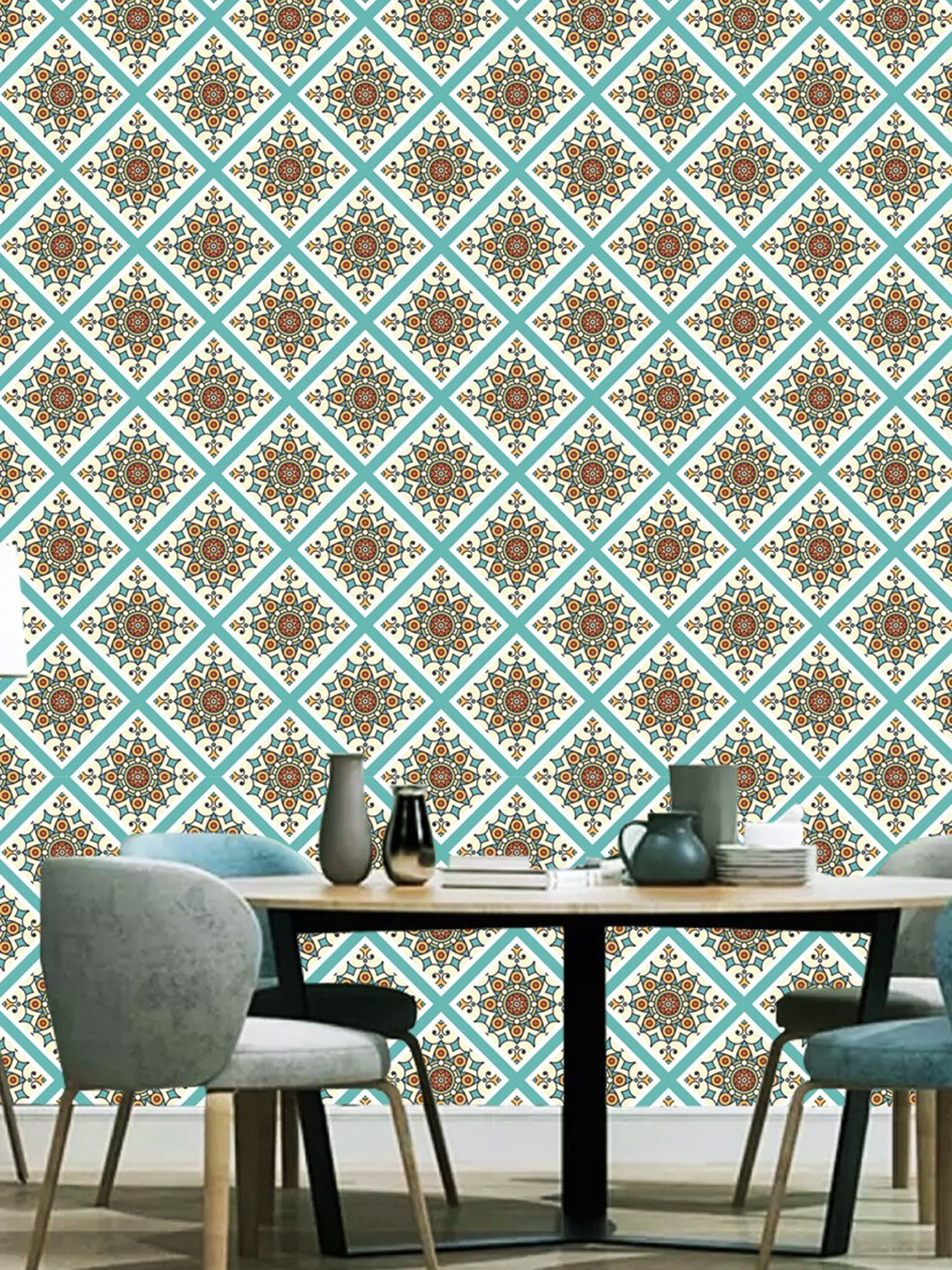 

WallDaddy White & Blue Rangoli Designed Self Adhesive Wallpaper