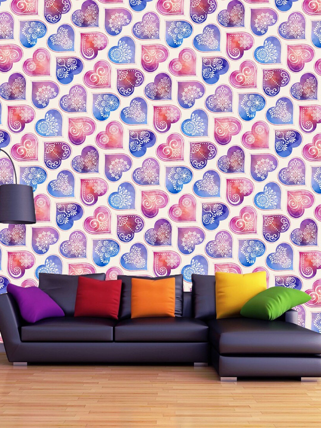 

WallDaddy Blue & Pink Rangoli Heart Designed Self Adhesive Wallpaper