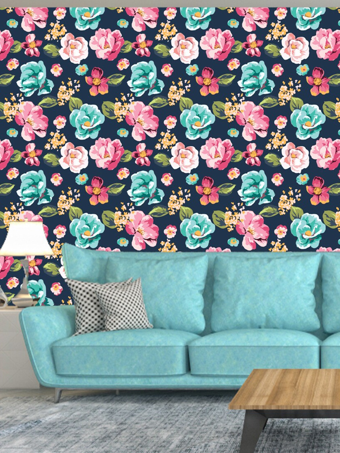 

WallDaddy Blue & Pink Floral Designed Self Adhesive Wallpaper