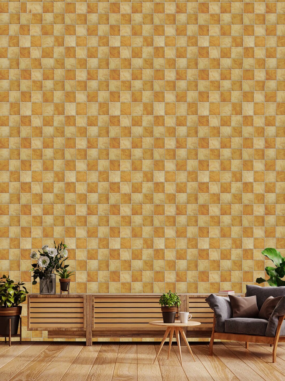 

WallDaddy Beige & Brown Square Designed Self Adhesive Wallpaper