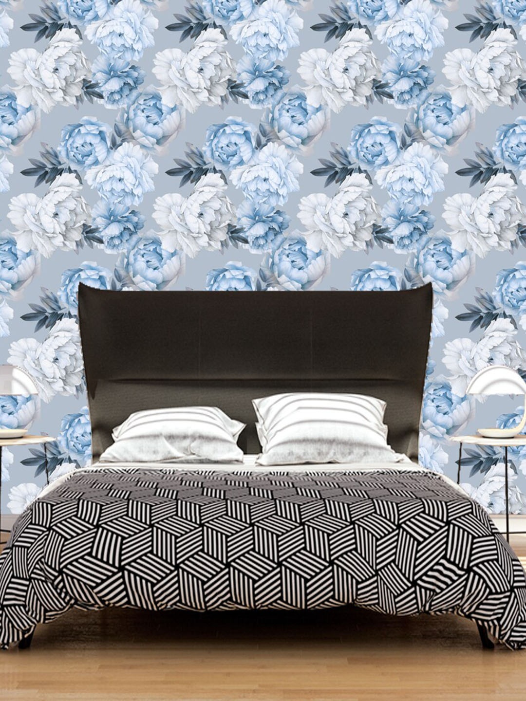 

WallDaddy Blue & White Floral Printed Self Adhesive Wallpaper