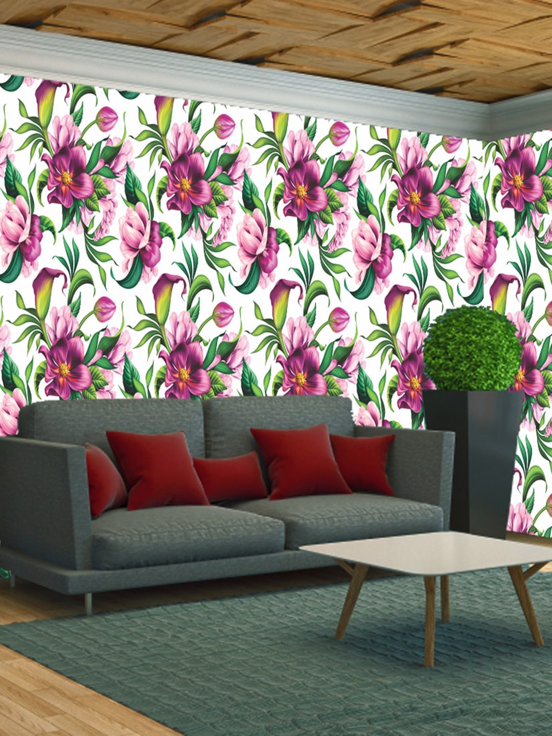 

WallDaddy White & Pink Floral Designed Self Adhesive Wallpaper