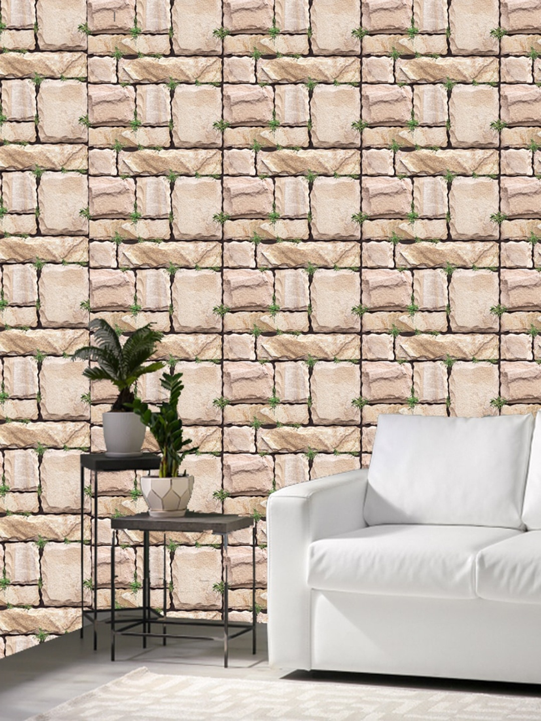 

WallDaddy Beige & Green Big Stone Grass Designed Self Adhesive Wallpaper