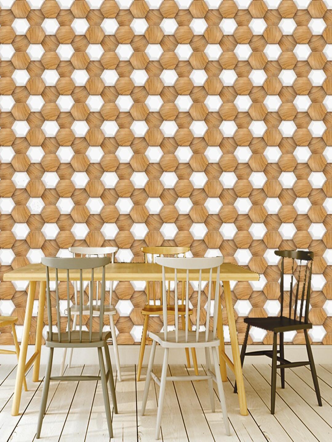 

WallDaddy Brown & White Hexagon Designed Self Adhesive Wallpaper For Wall