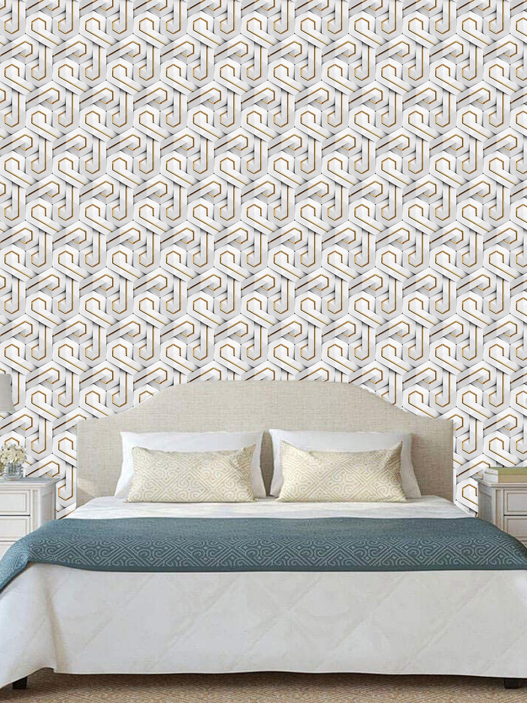 

WallDaddy White & Metallic-Toned Maze Designed Self Adhesive Wallpaper