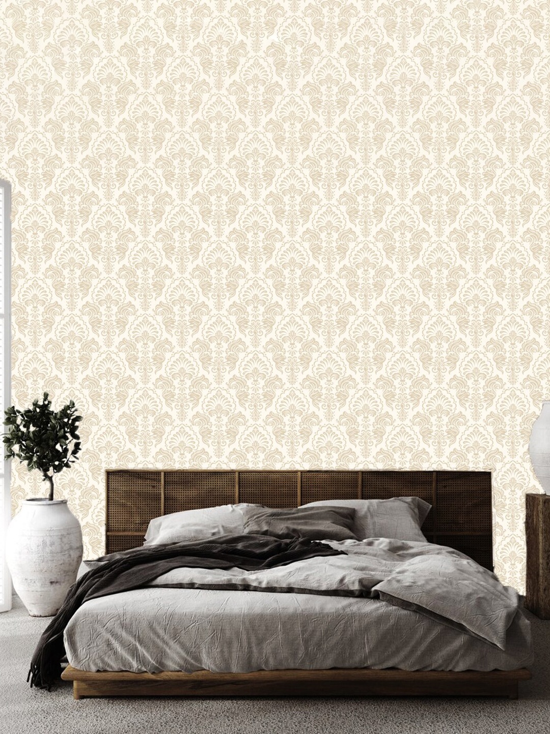 

WallDaddy White & Beige Tru Stamp Designed Self Adhesive Wallpaper