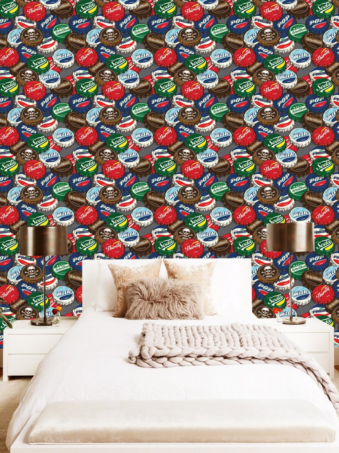 

WallDaddy Grey & Red Bottles Cap Designed Self Adhesive Wallpaper