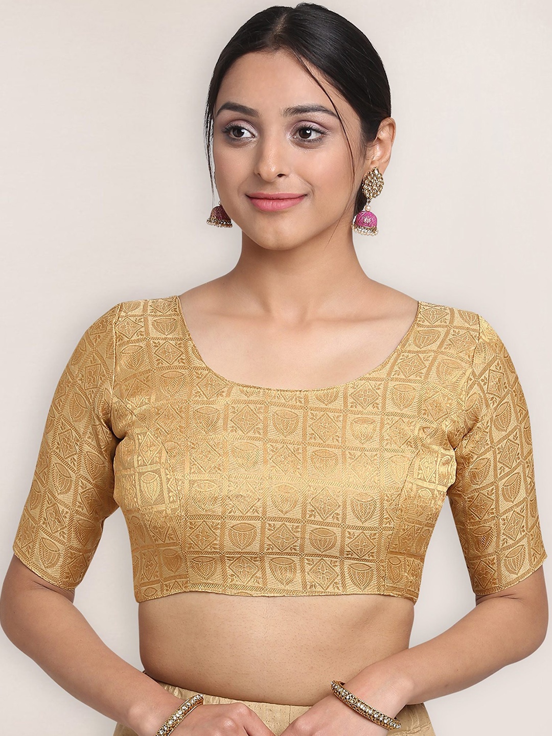 

Oomph! Woven Design Silk Saree Blouse, Gold