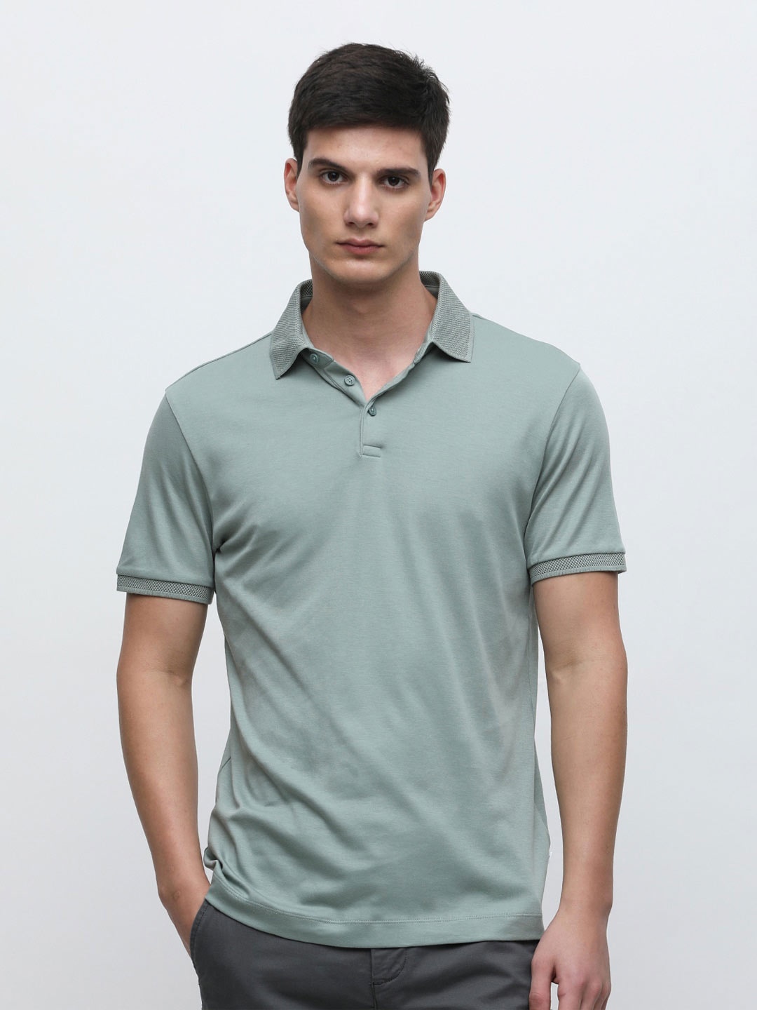 

SELECTED Polo Collar Slim Fit Pure Cotton T-shirt, Green