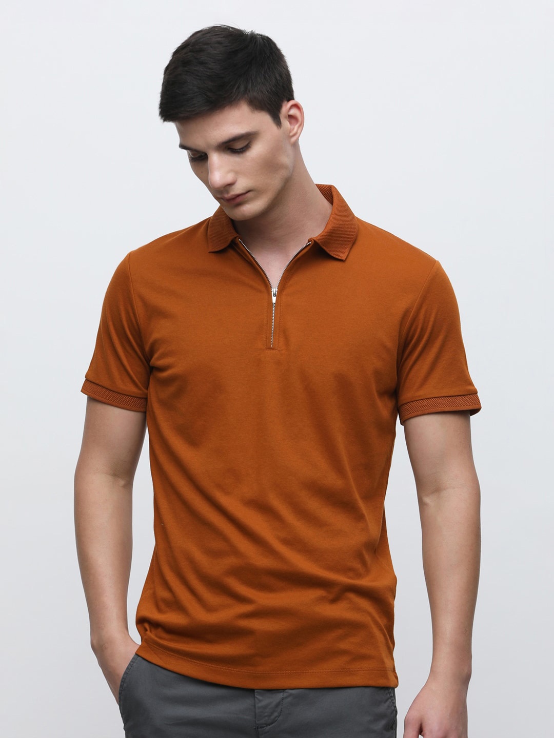 

SELECTED Polo Collar Short Sleeves Slim Fit T-shirt, Orange