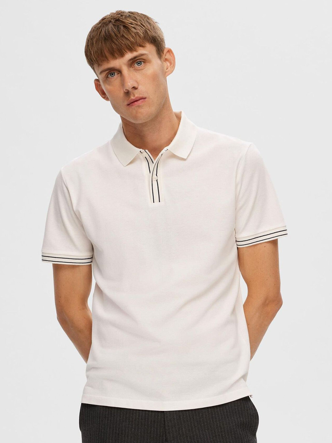 

SELECTED Polo Collar Short Sleeves Slim Fit T-shirt, White