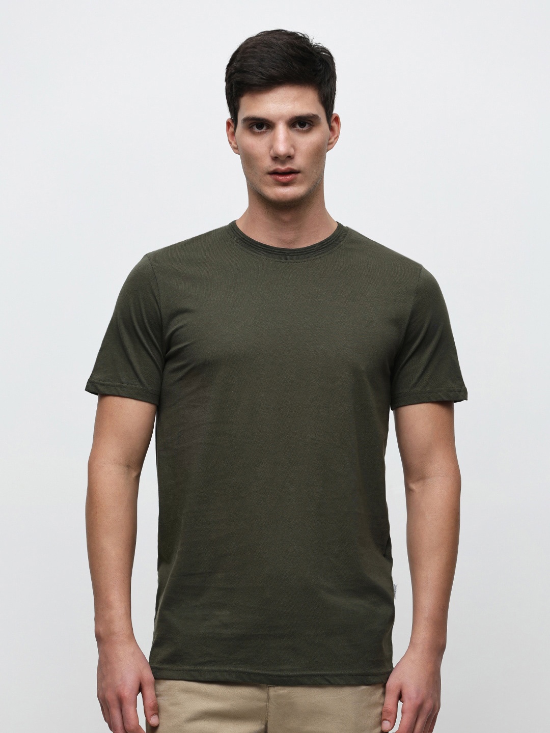 

SELECTED Round Neck Short Sleeves Pure Cotton Slim Fit T-shirt, Green