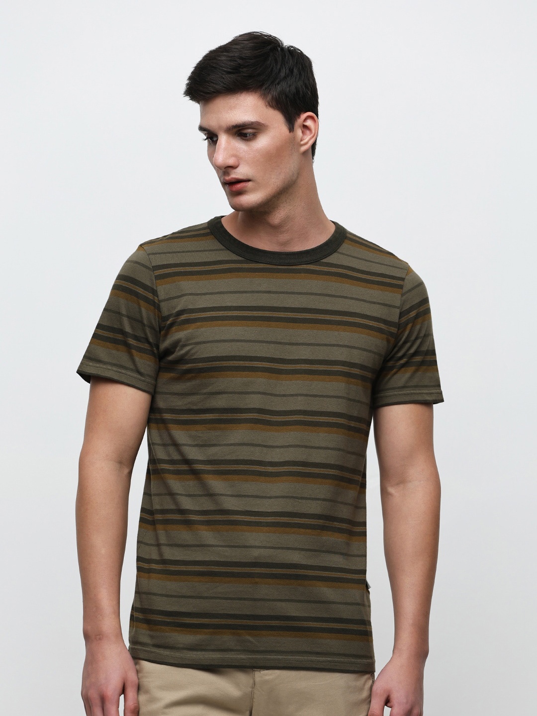 

SELECTED Striped Cotton Slim Fit T-shirt, Green