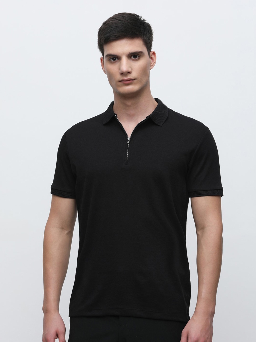 

SELECTED Polo Collar Short Sleeves Slim Fit T-shirt, Black