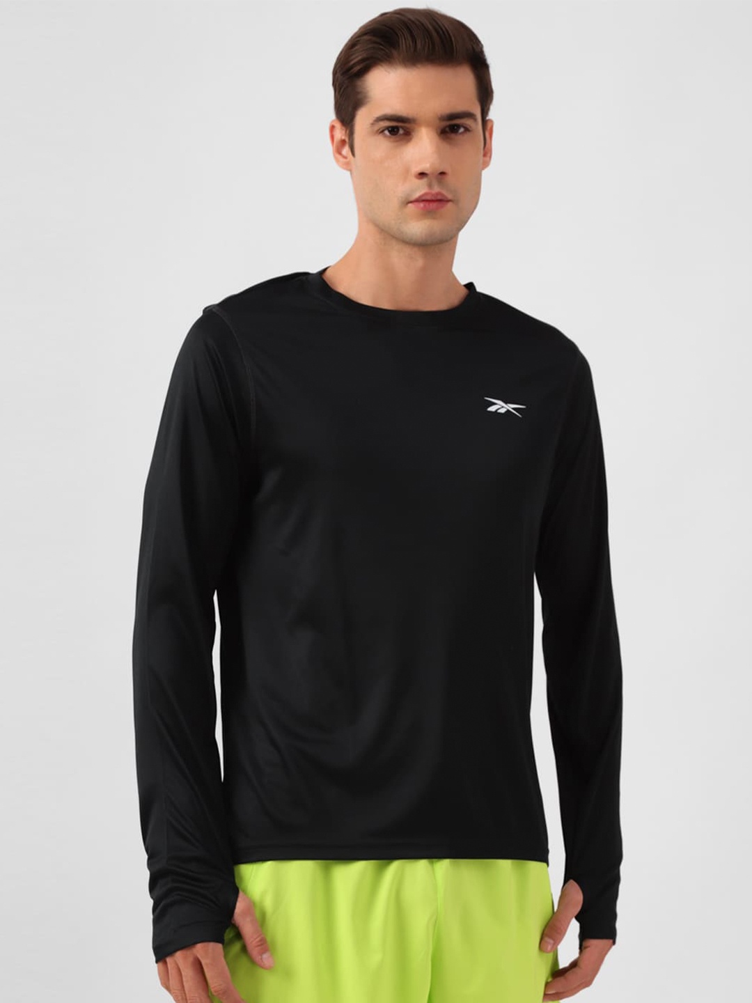 

Reebok Slim-Fit Long Sleeves Thumbhole T-Shirt, Black