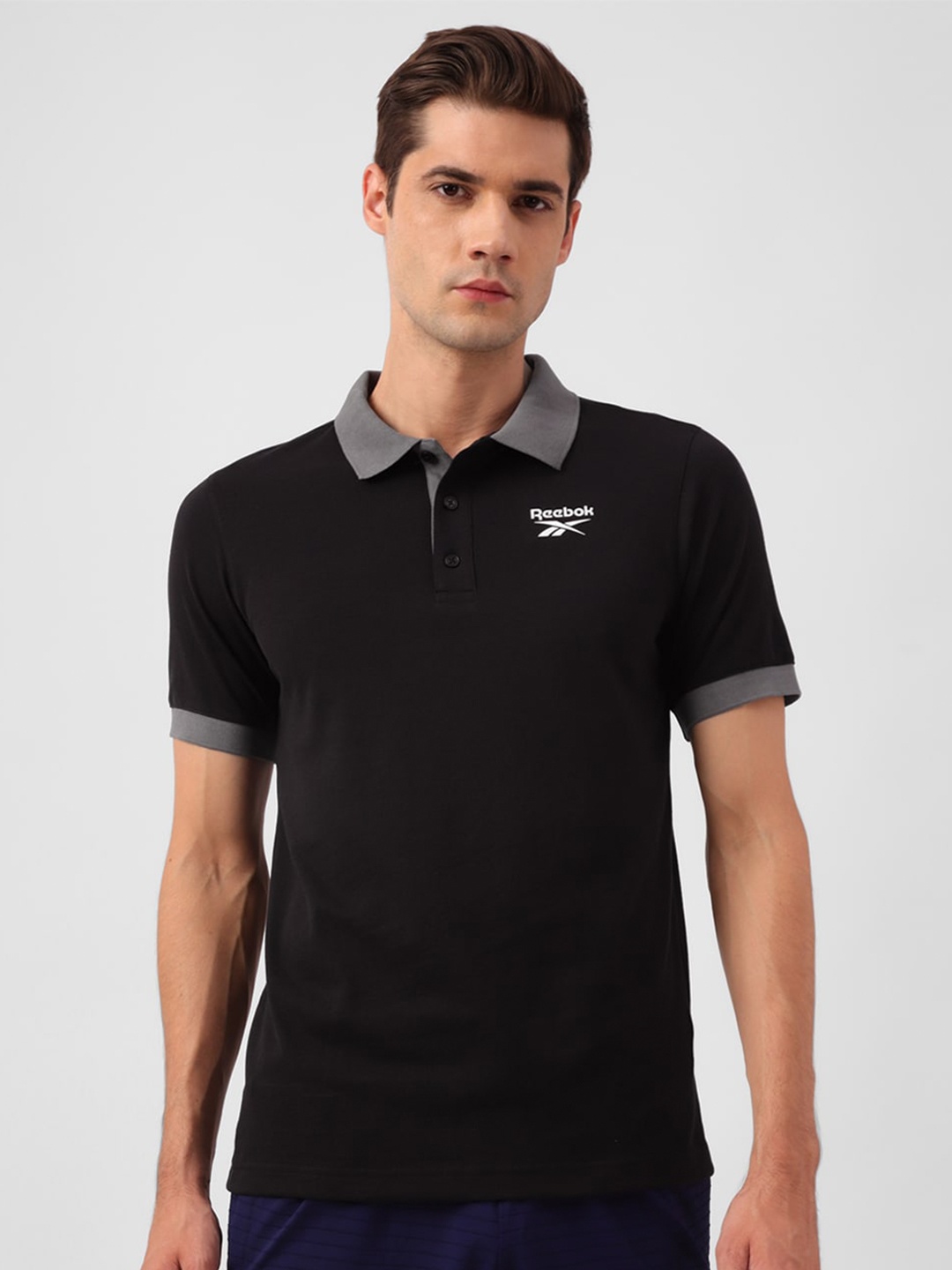 

Reebok Polo Collar Cotton Slim Fit T-shirt, Black