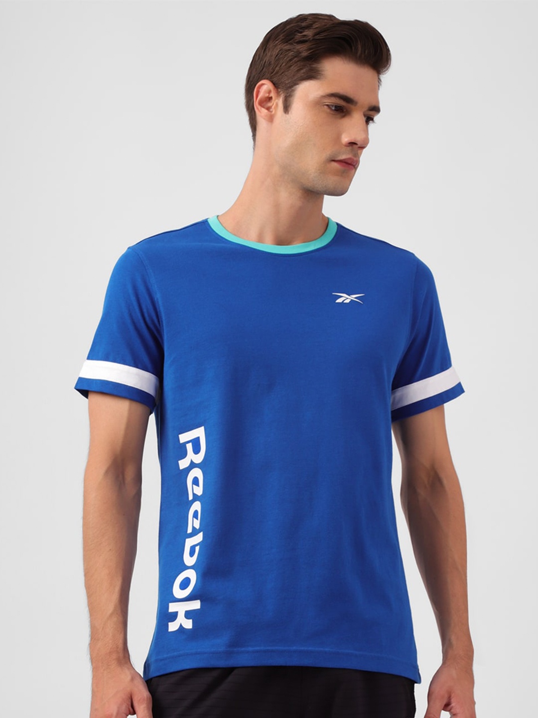 

Reebok Typography Printed Round Neck Pure Cotton T-Shirt, Blue