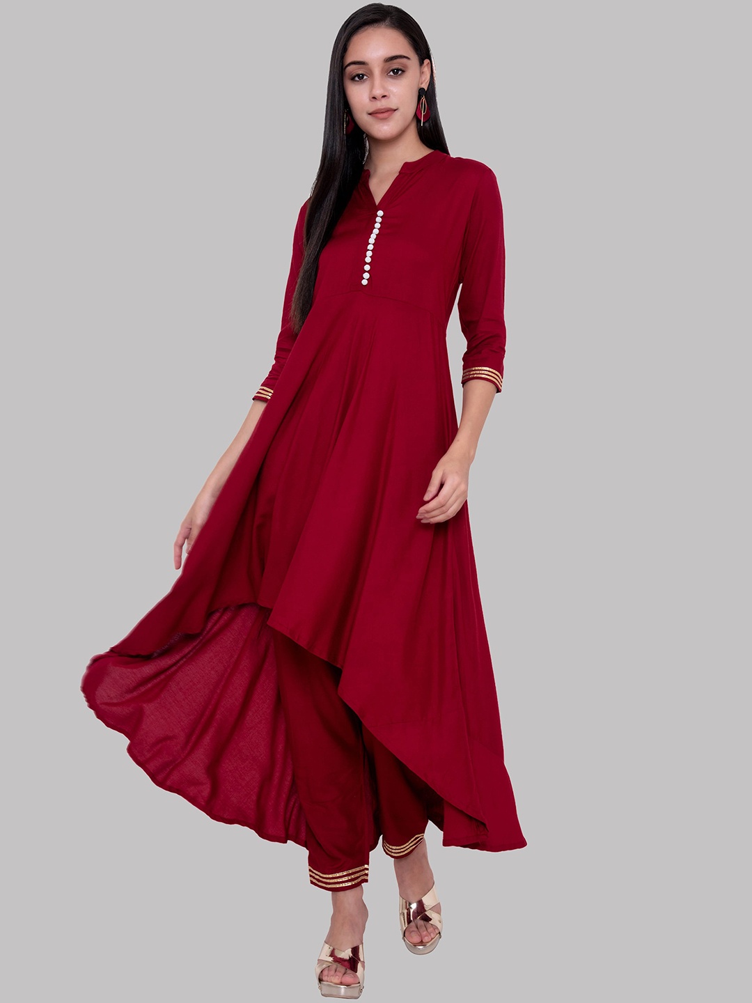 

DK FAB Gotta Patti A-Line Kurta With Trousers, Maroon