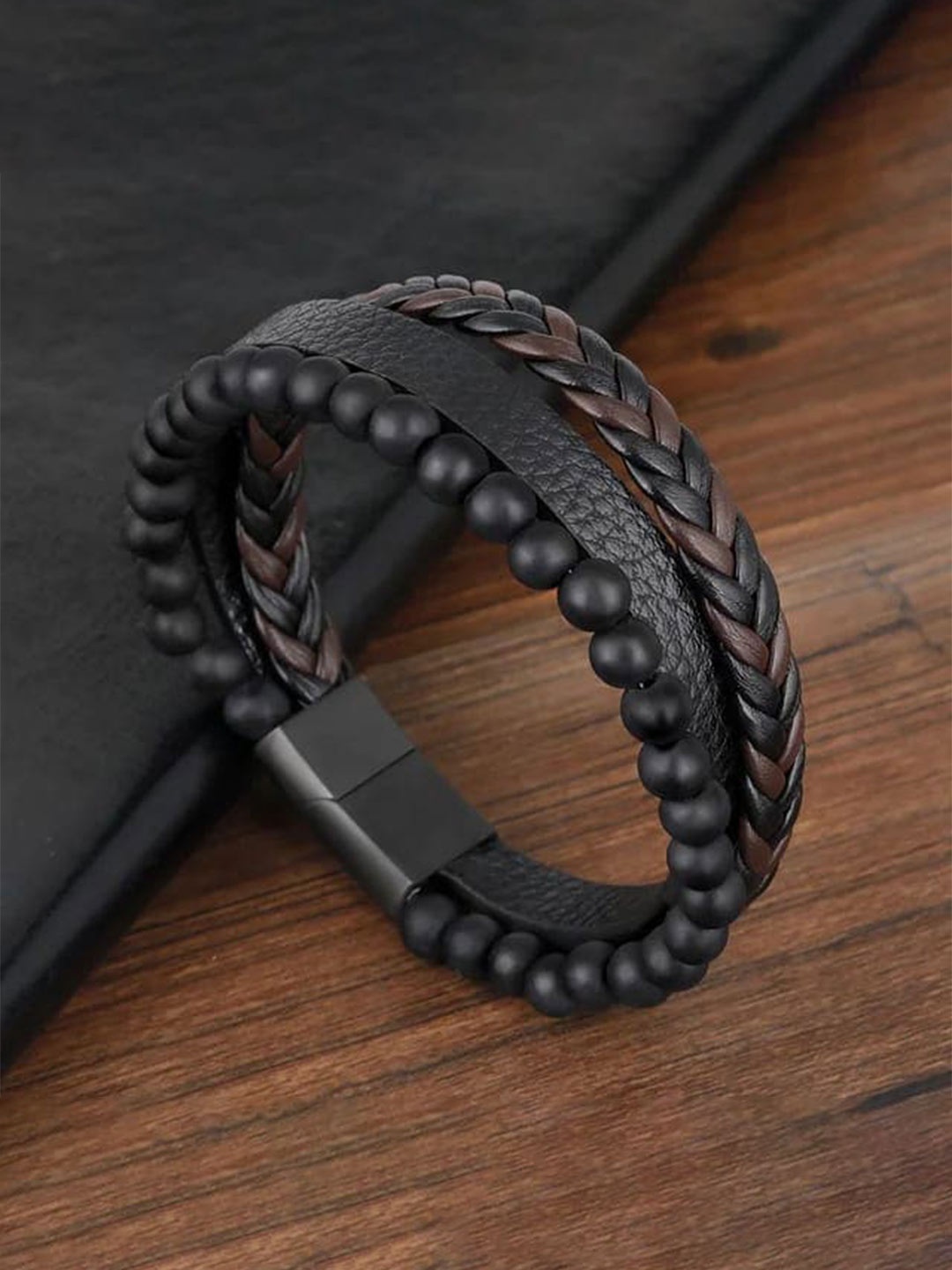 

KRYSTALZ Men Leather Wraparound Bracelet, Black