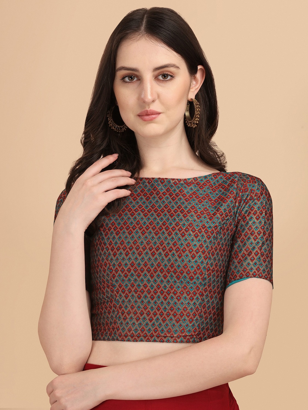 

Oomph! Woven Design Silk Saree Blouse, Maroon