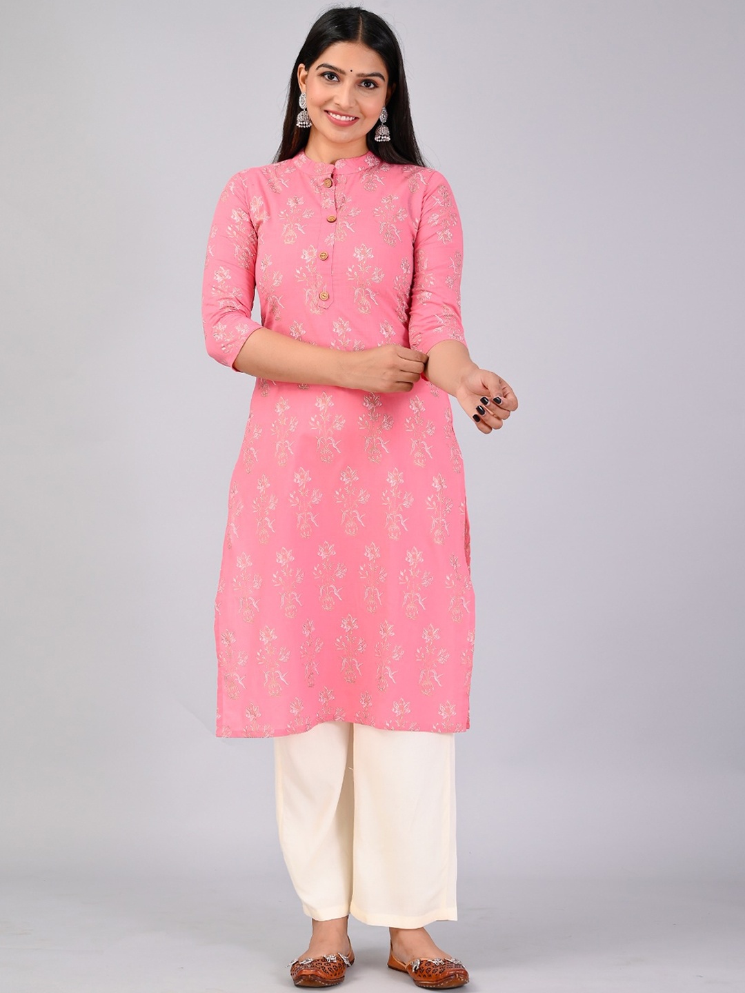 

MAUKA Ethnic Motifs Printed Regular Kurta With Palazzos, Pink