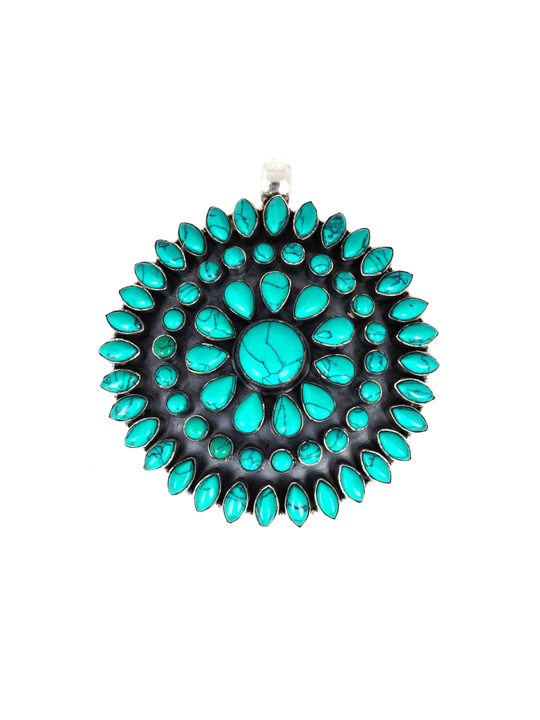 

Shyle 925 Sterling Silver Circular Shaped Jadau-Studded Classic Pendant