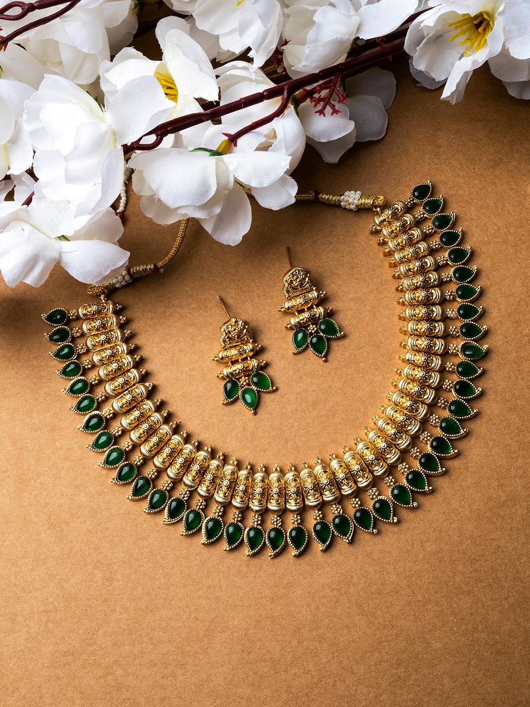 

StileAdda Gold-Plated Stones-Studded Mango Patti Necklace & Earrings