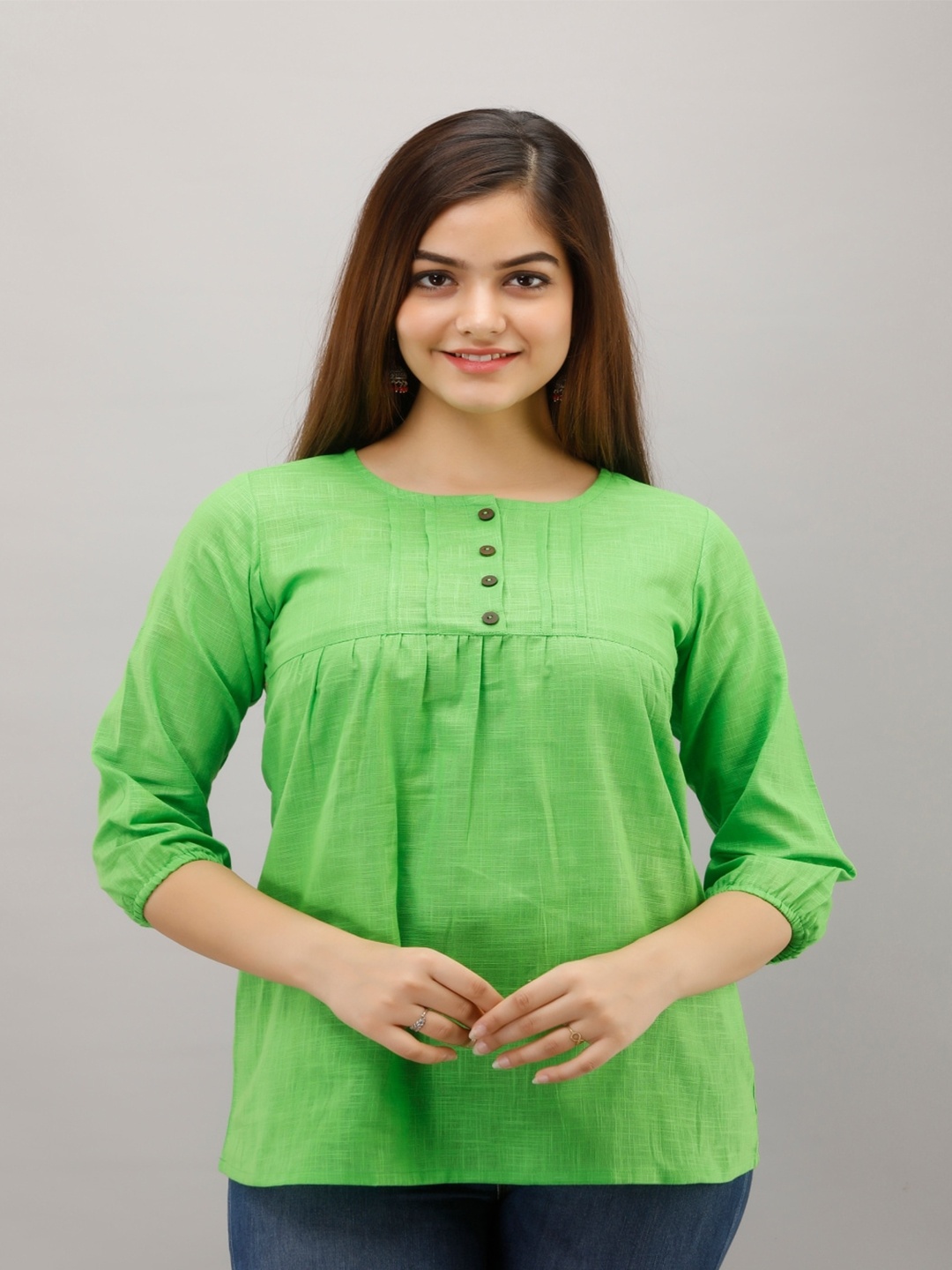 

KALINI Round Neck A-line Kurti, Green