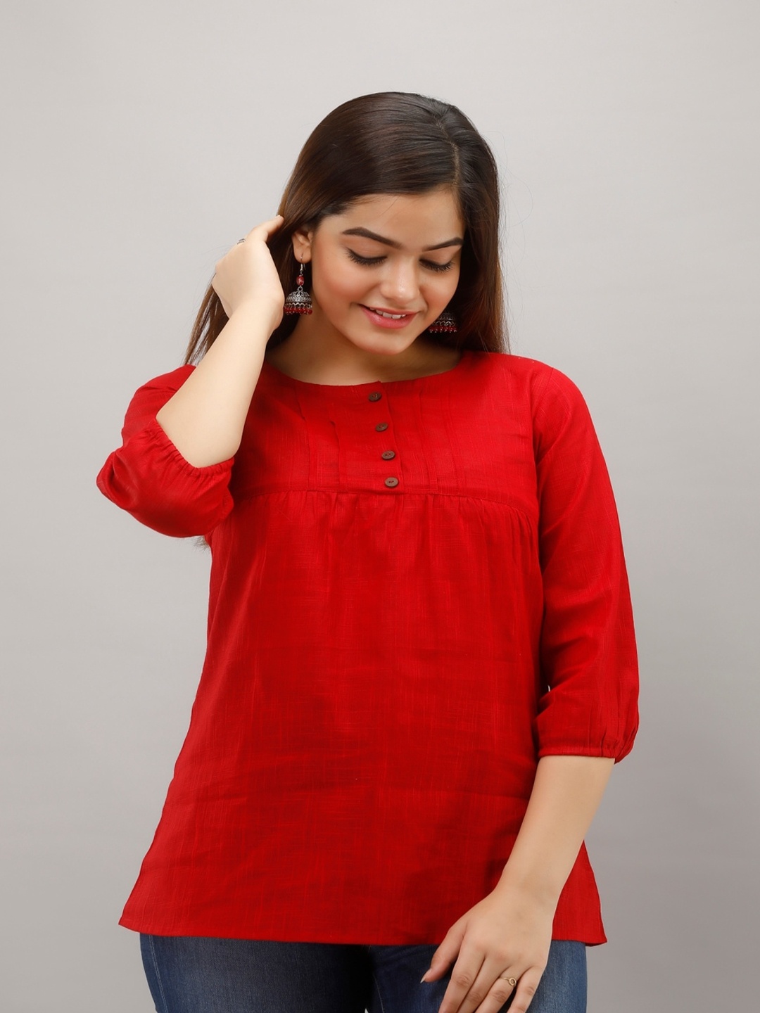 

KALINI Round Neck Straight Kurti, Red