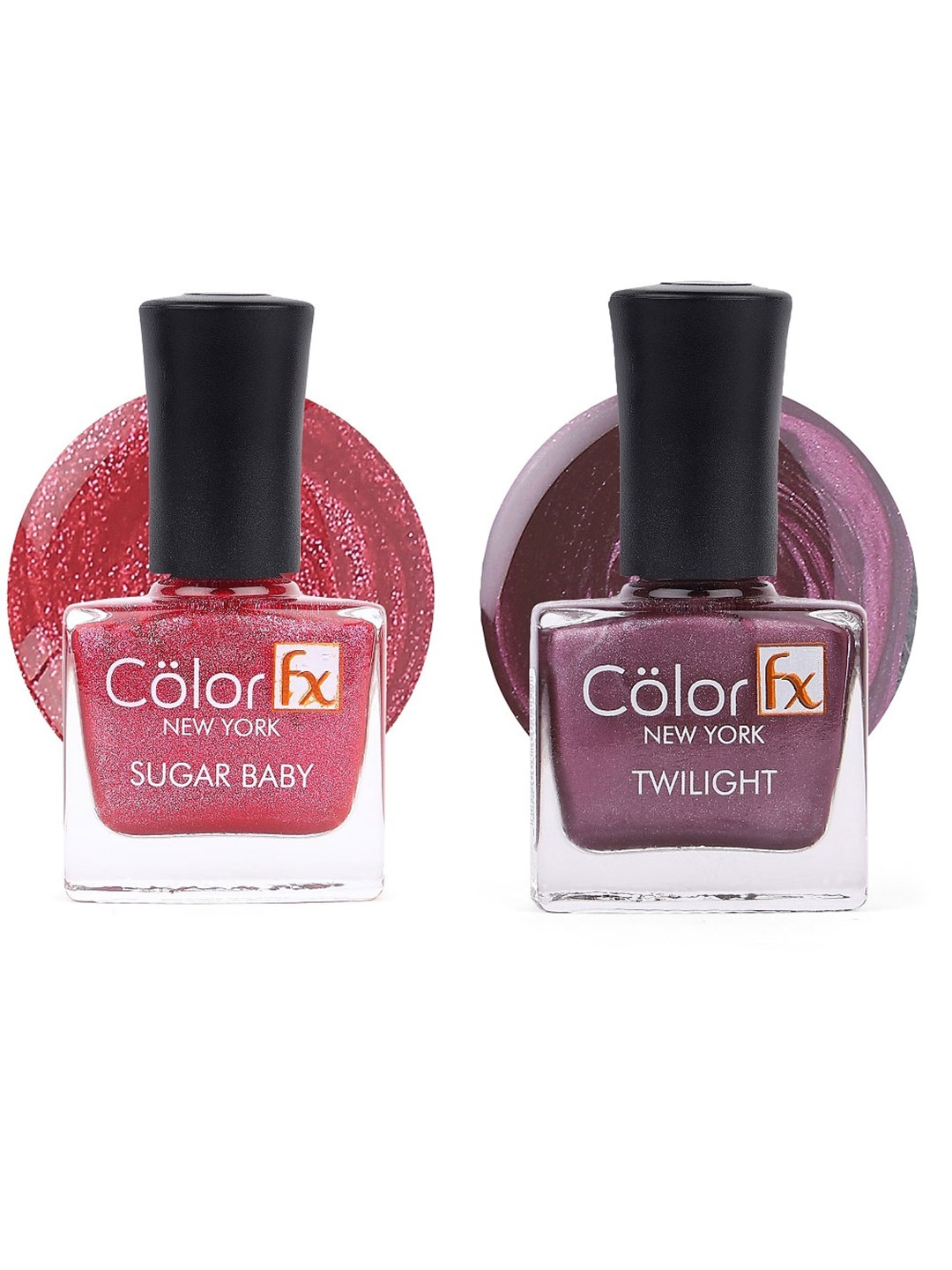 

Color Fx Set Of 2 Sugar Baby & Twilight Nail Enamel 9ml Each - Red 113 + Dark Purple 145