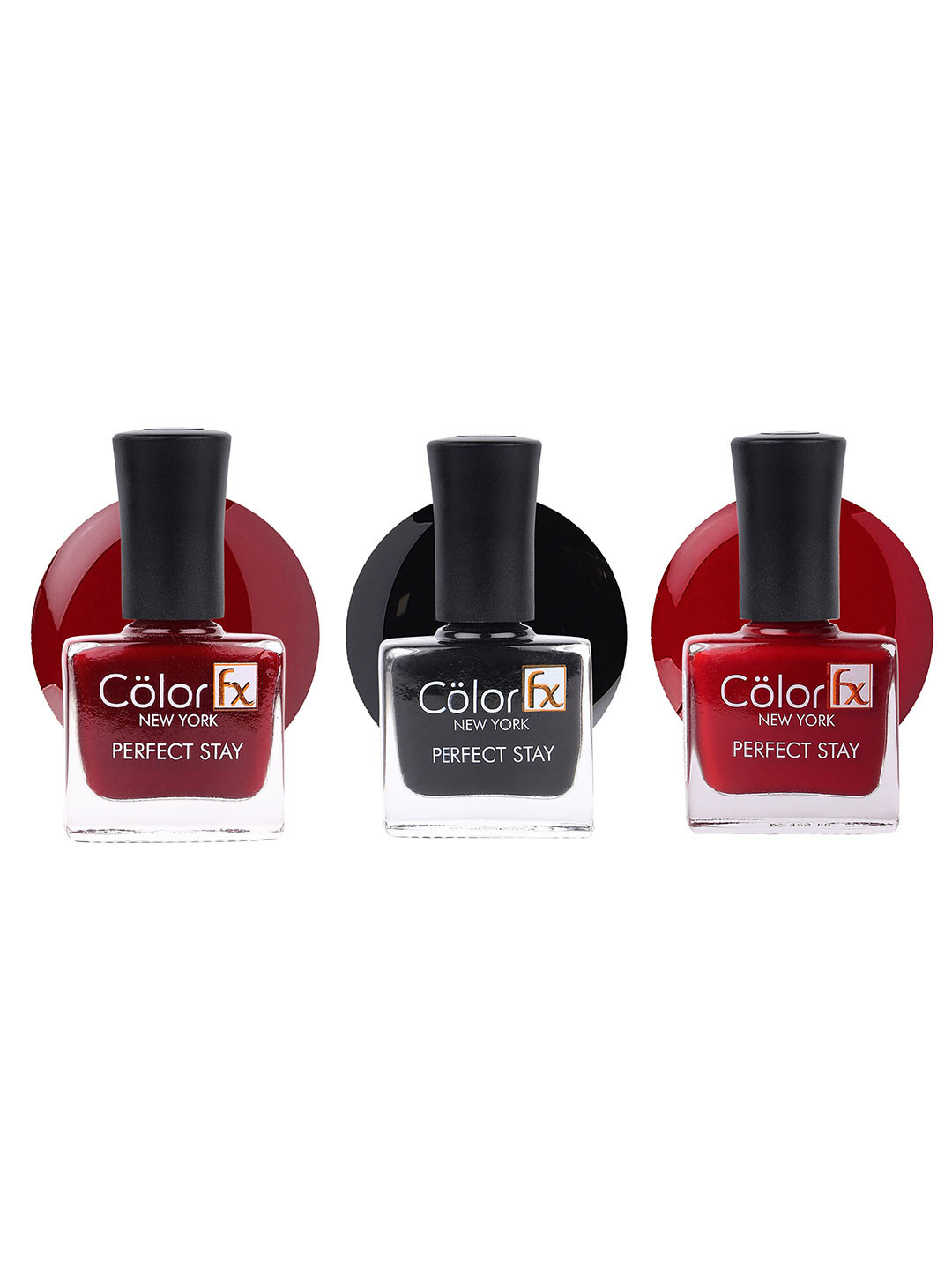 

Color Fx Set Of 3 Perfect Stay Nail Enamels 9ml Each - Black + Maroon + Red