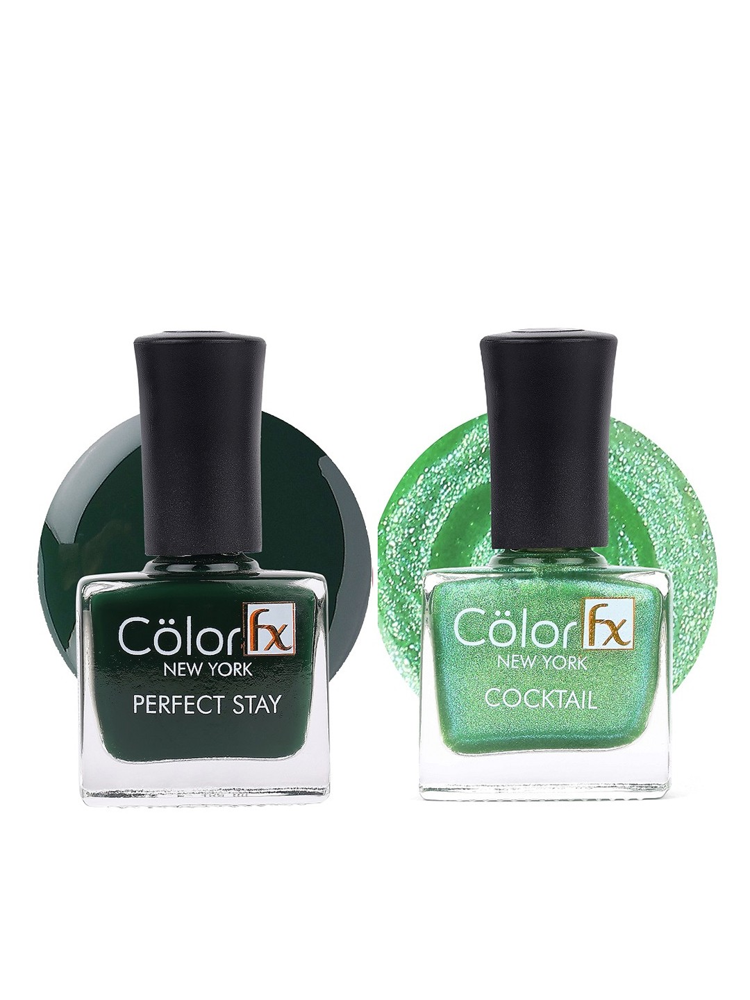

Color Fx Set Of 2 Perfect Stay & Cocktail Long Lasting Nail Enamel 9ml Each - 125-134, Green