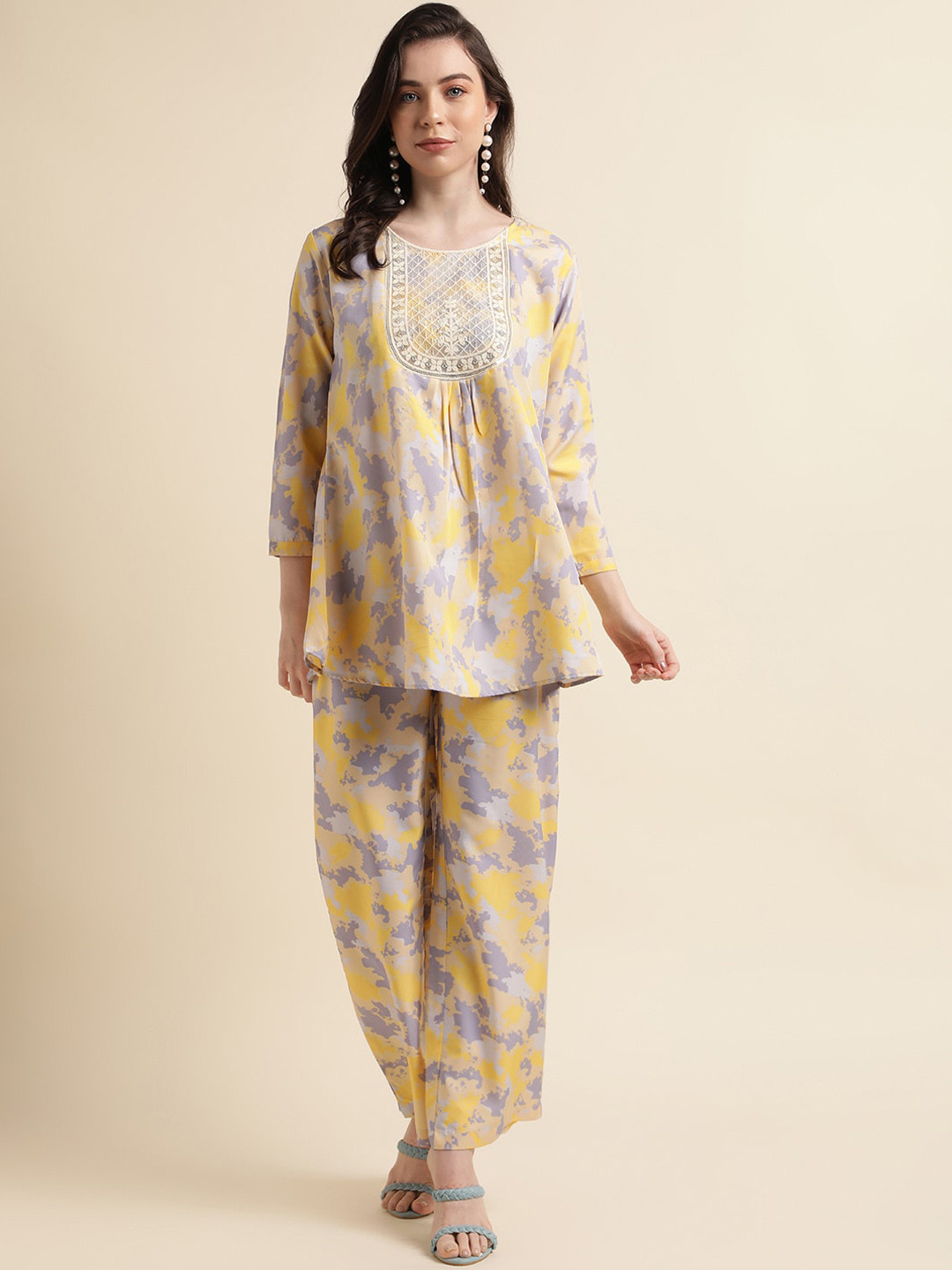 

Sangria Abstract Digital Printed Tunic With Trouser Co-Ords, Yellow
