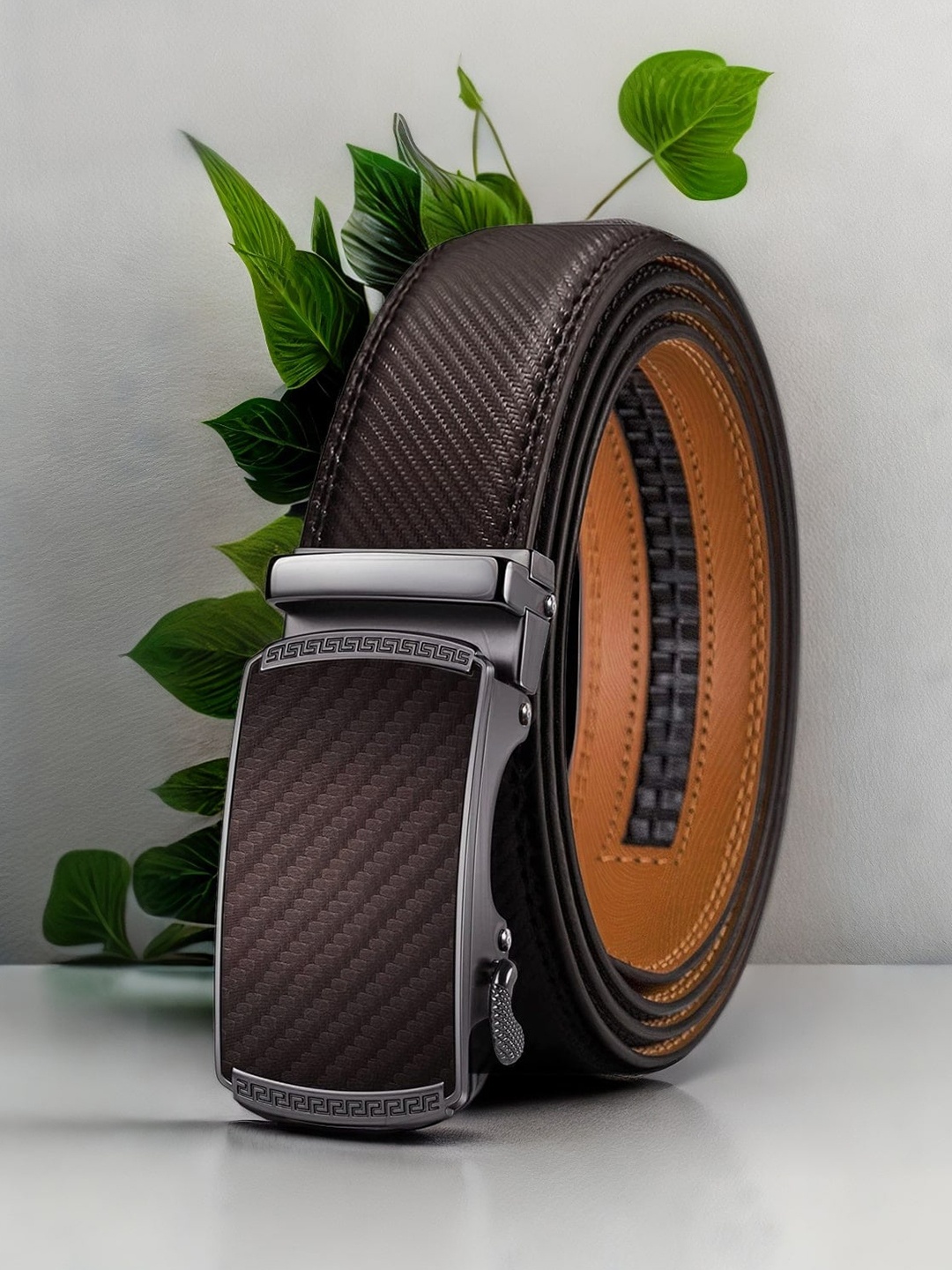 

WINSOME DEAL Men Textured Leather Belt, Brown