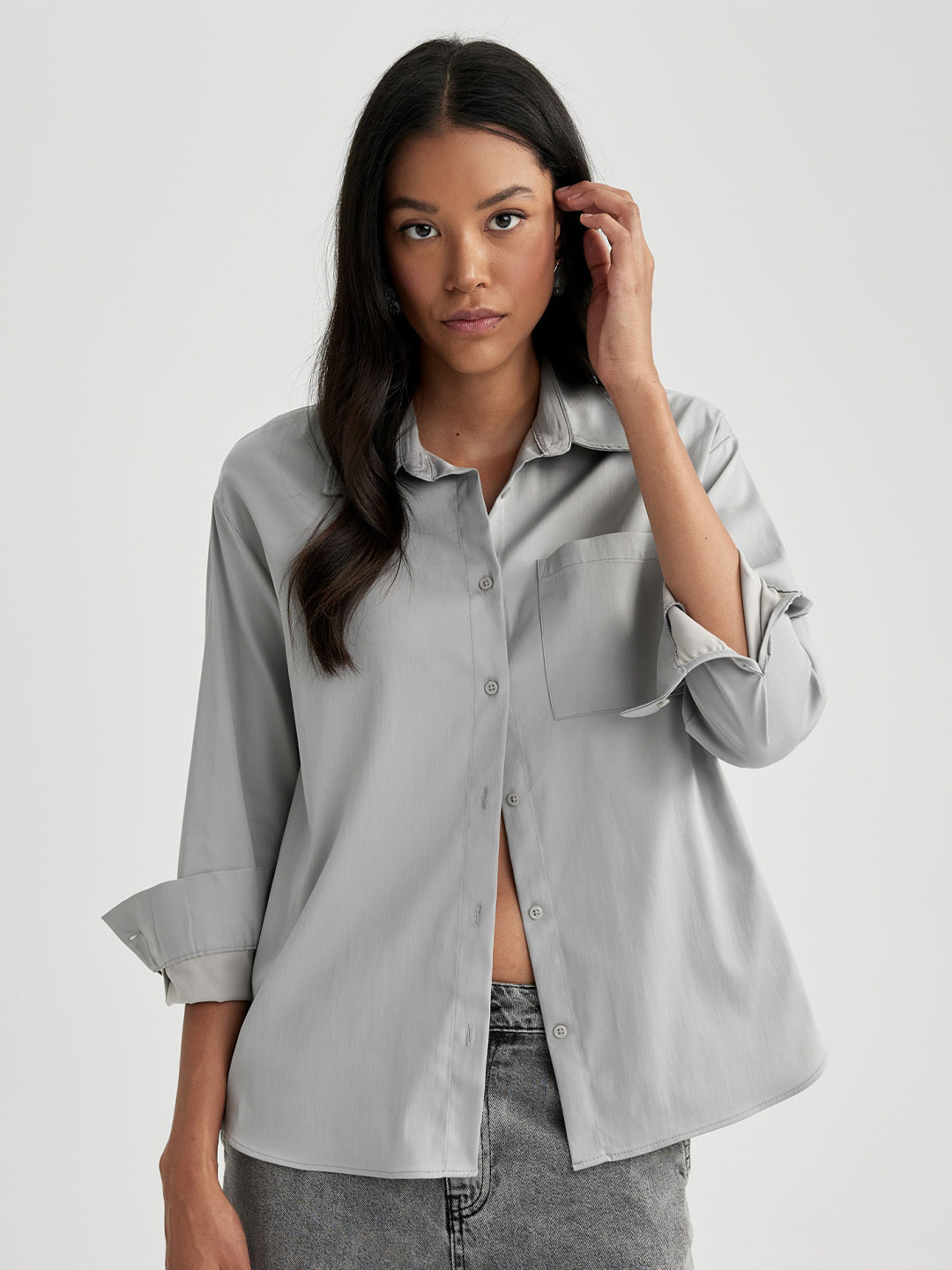 

DeFacto Spread Collar Casual Shirt, Grey