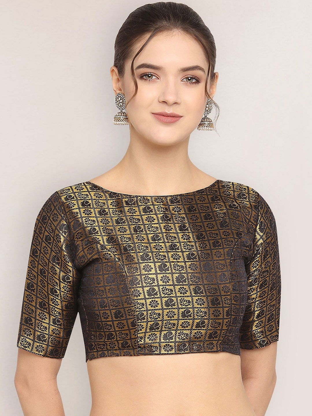 

Oomph! Woven Design Silk Saree Blouse, Black