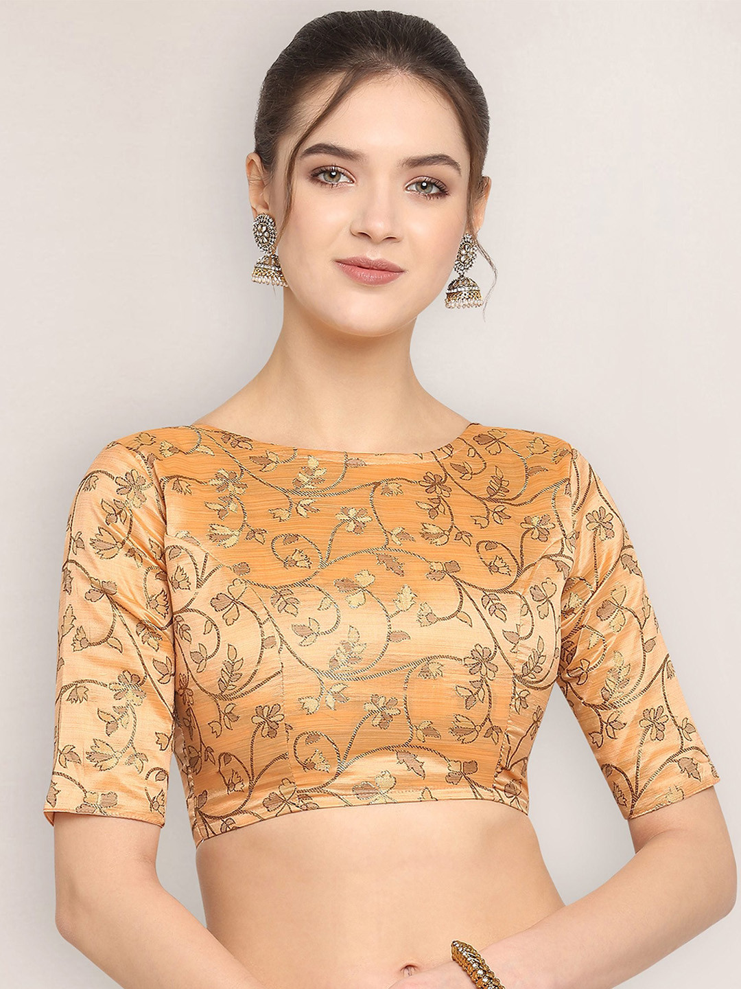 

Oomph! Woven Design Boat Neck Saree Blouse, Peach