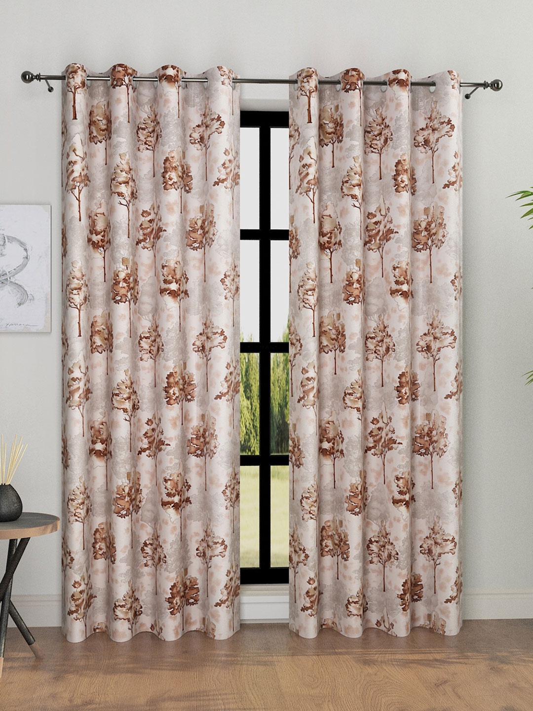 

ROMEE Brown 2 Pieces Floral Room Darkening Long Door Curtains