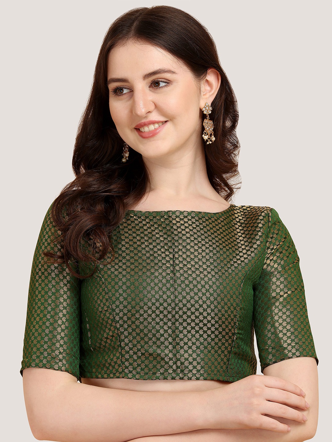 

Oomph! Woven Design Silk Saree Blouse, Green