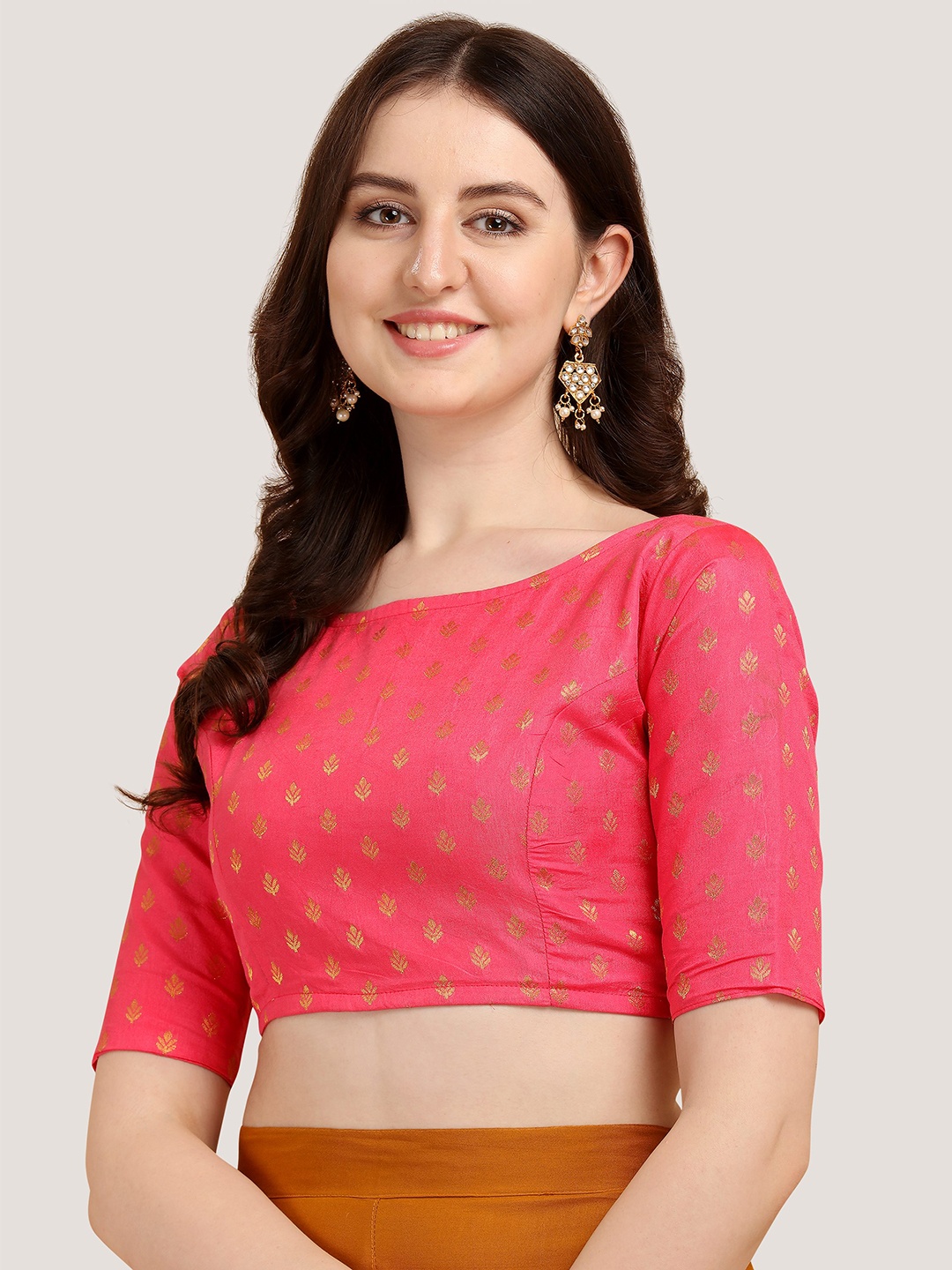 

Oomph! Woven Design Boat Neck Saree Blouse, Pink