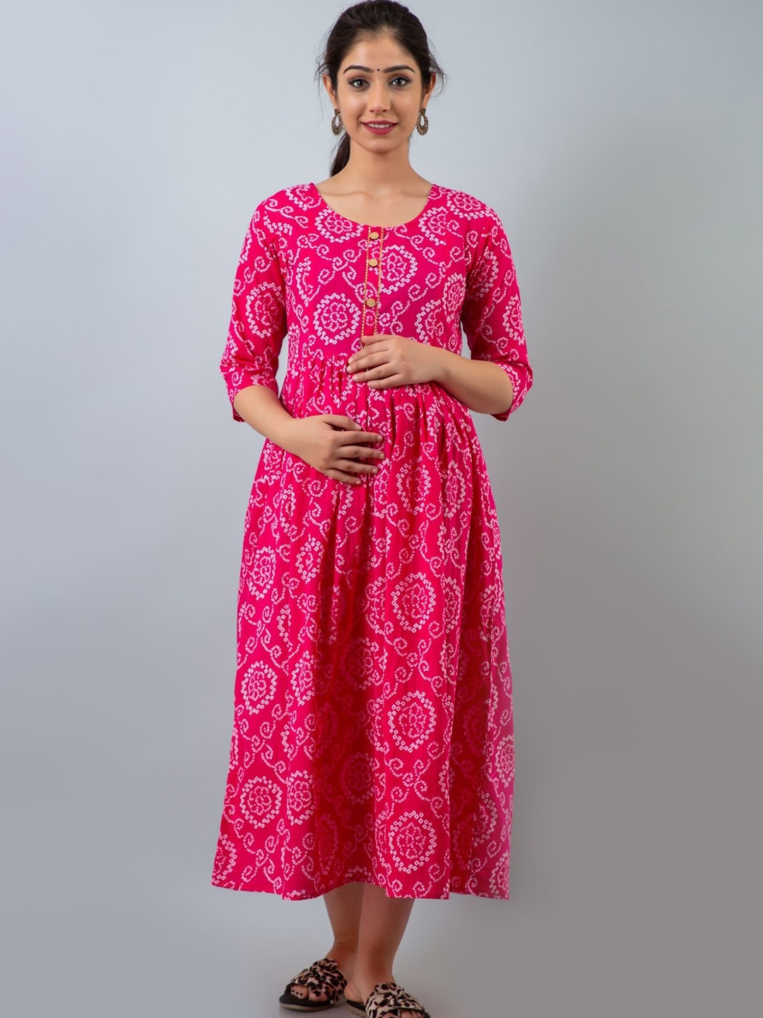 

Henal Ethnic Motifs Printed Maternity A-Line Ethnic Dress, Pink