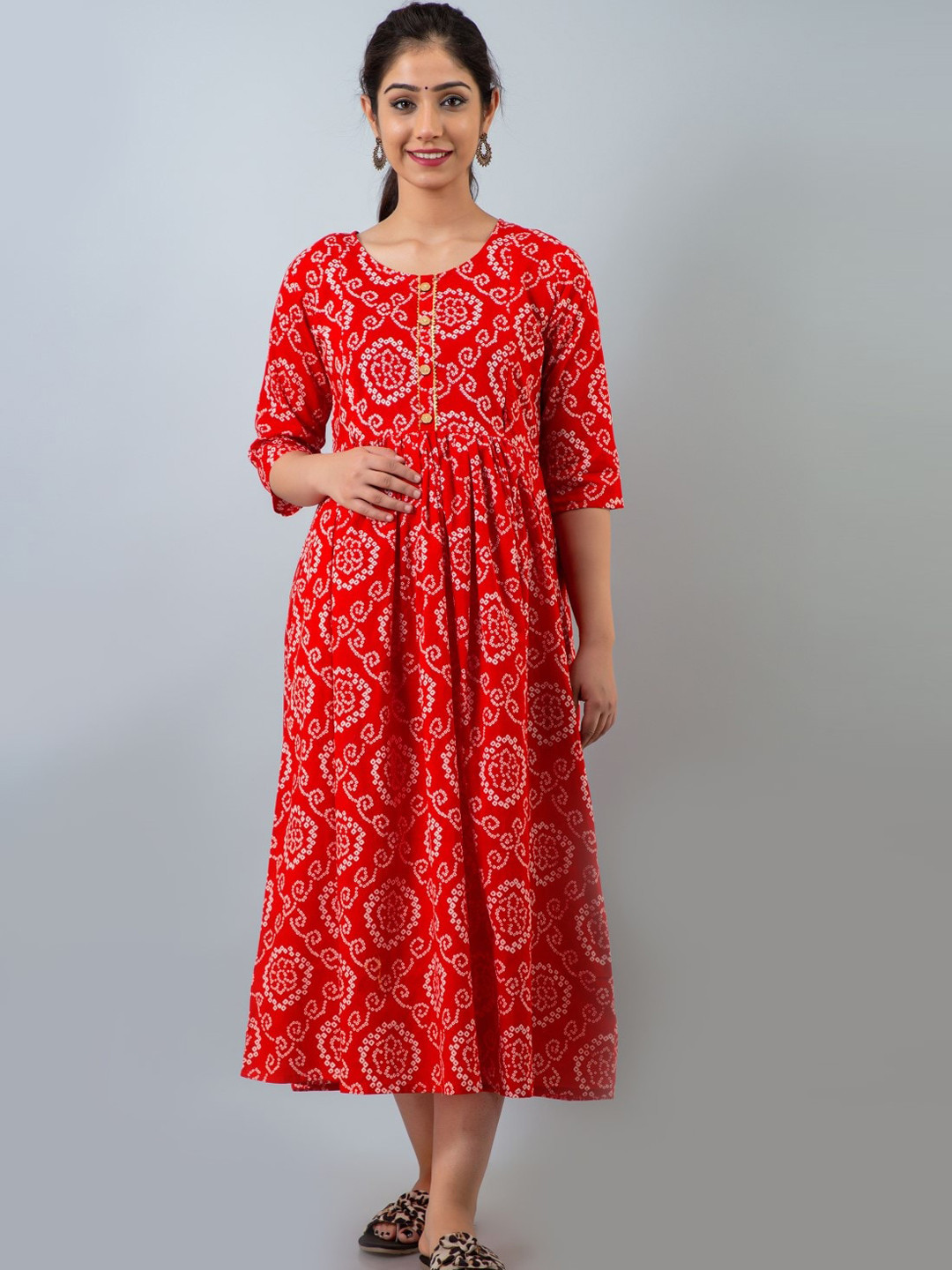 

Henal Ethnic Motifs Printed Maternity A-Line Ethnic Dress, Red