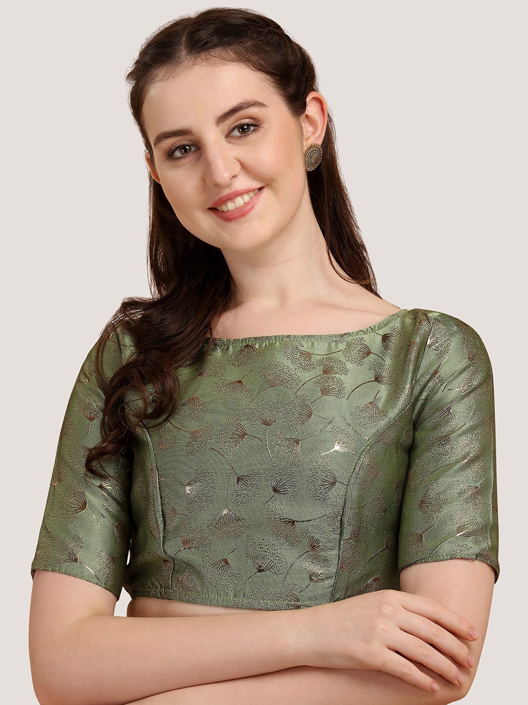 

Oomph! Floral Woven Design Saree Blouse, Green