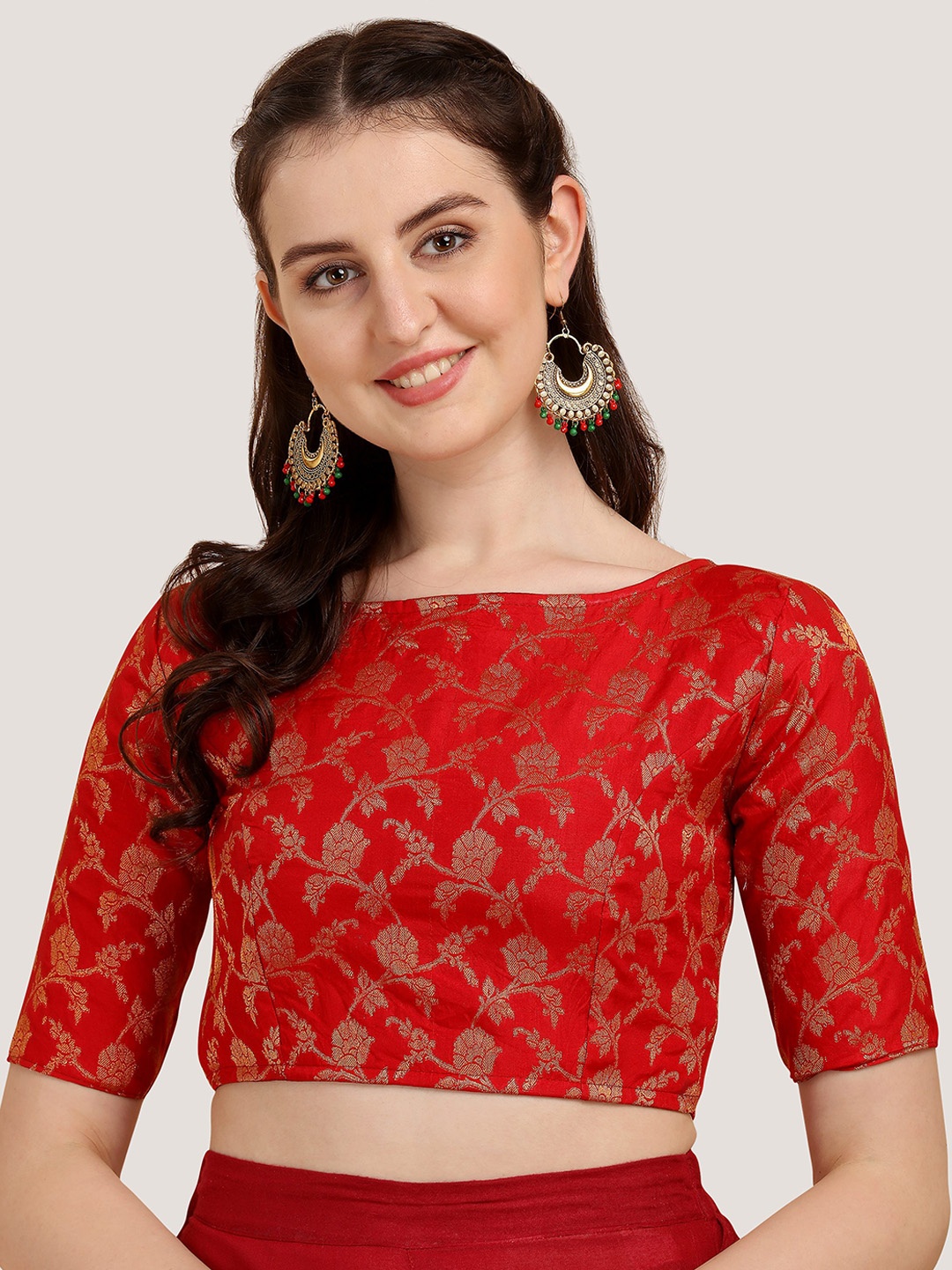 

Oomph! Floral Woven Design Saree Blouse, Red
