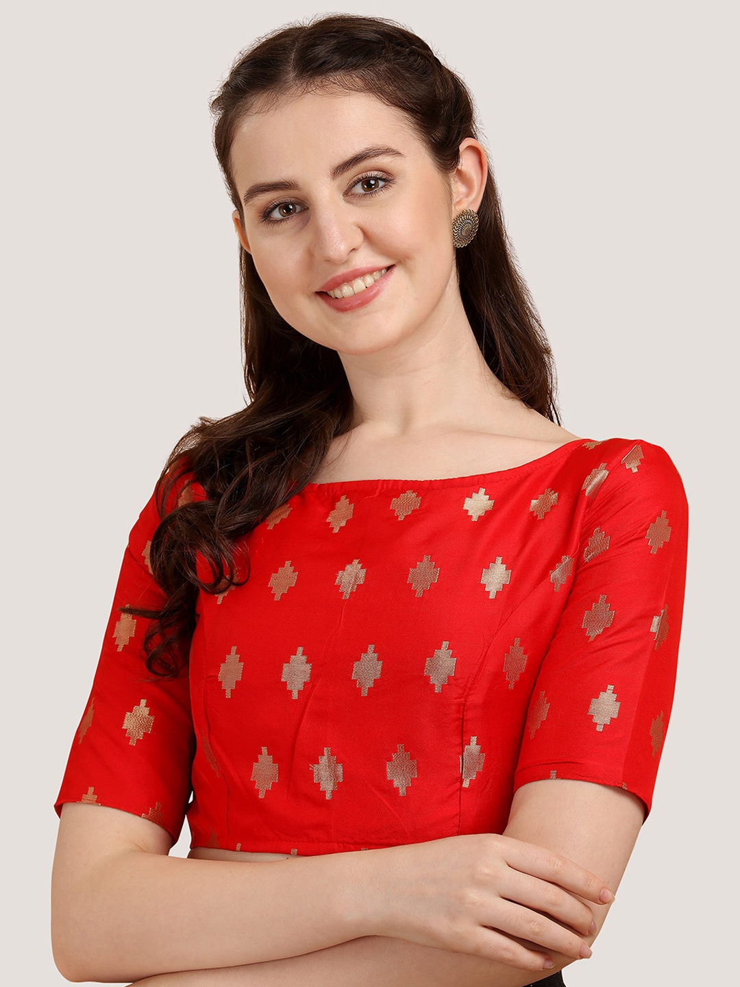 

Oomph! Ethnic Motifs Woven Design Saree Blouse, Red