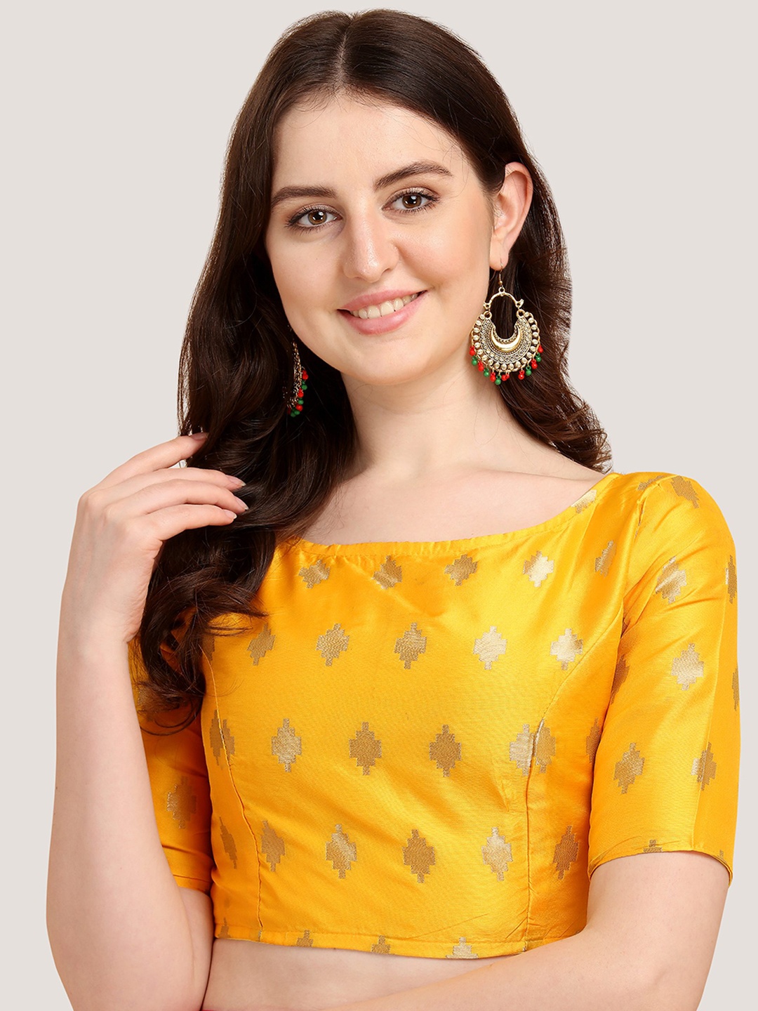 

Oomph! Ethnic Motifs Woven Design Saree Blouse, Yellow