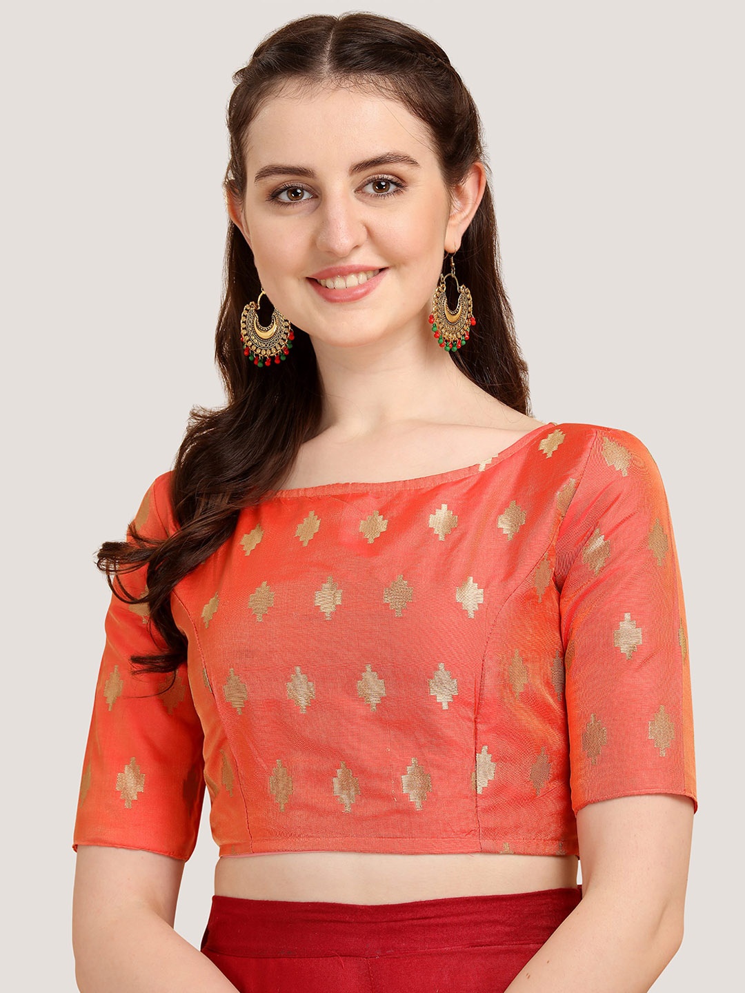 

Oomph! Woven Design Saree Blouse, Orange