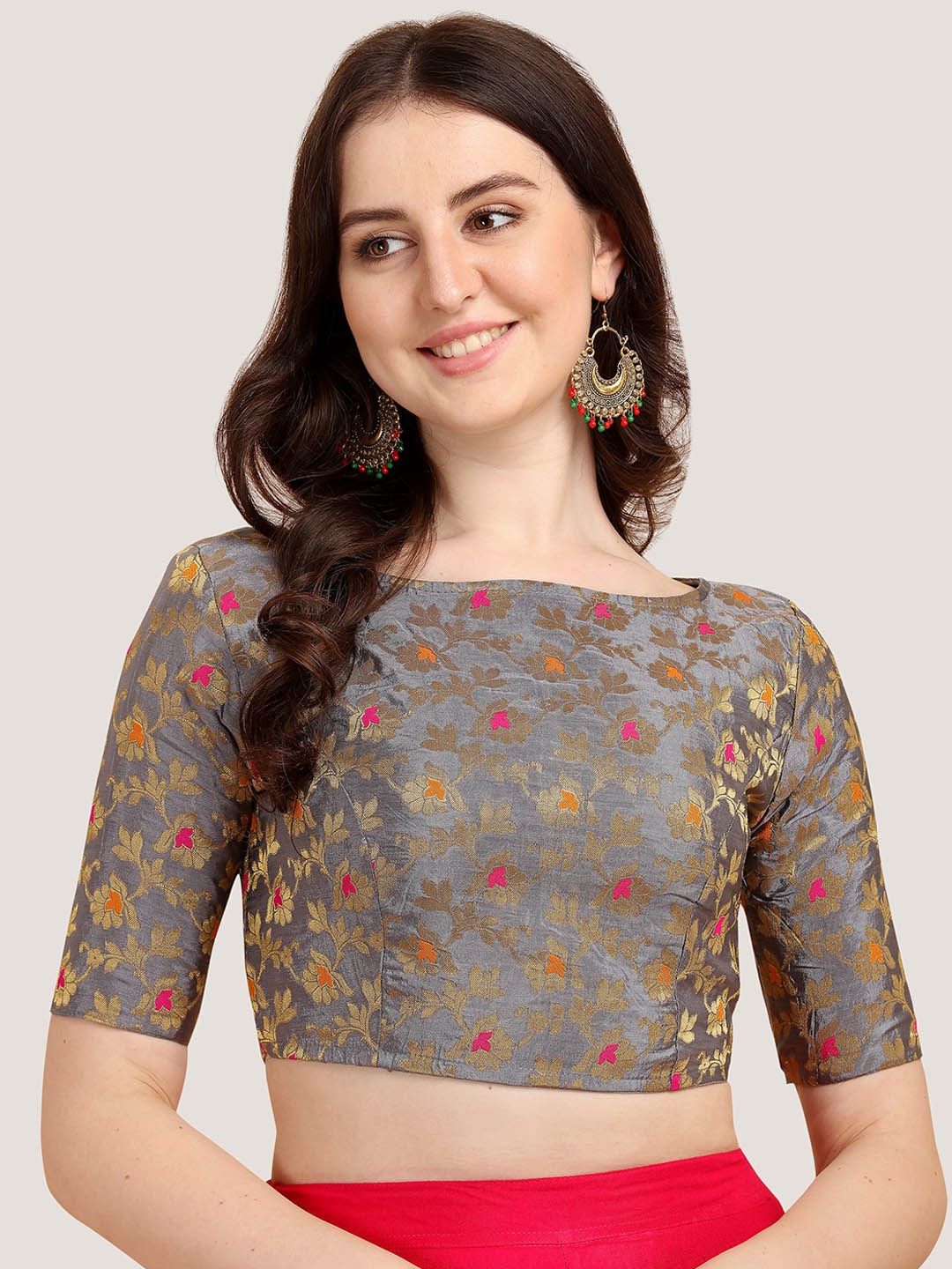 

Oomph! Woven Design Saree Blouse, Grey