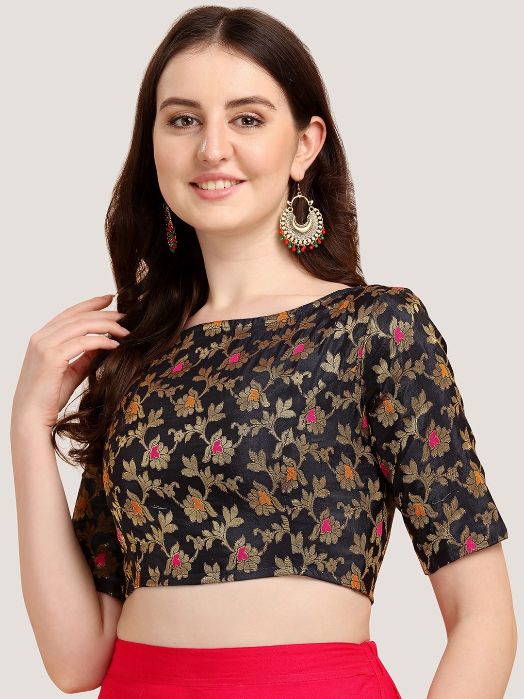 

Oomph! Woven Design Saree Blouse, Black