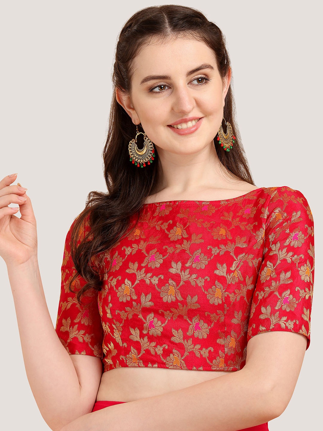 

Oomph! Woven Design Saree Blouse, Red